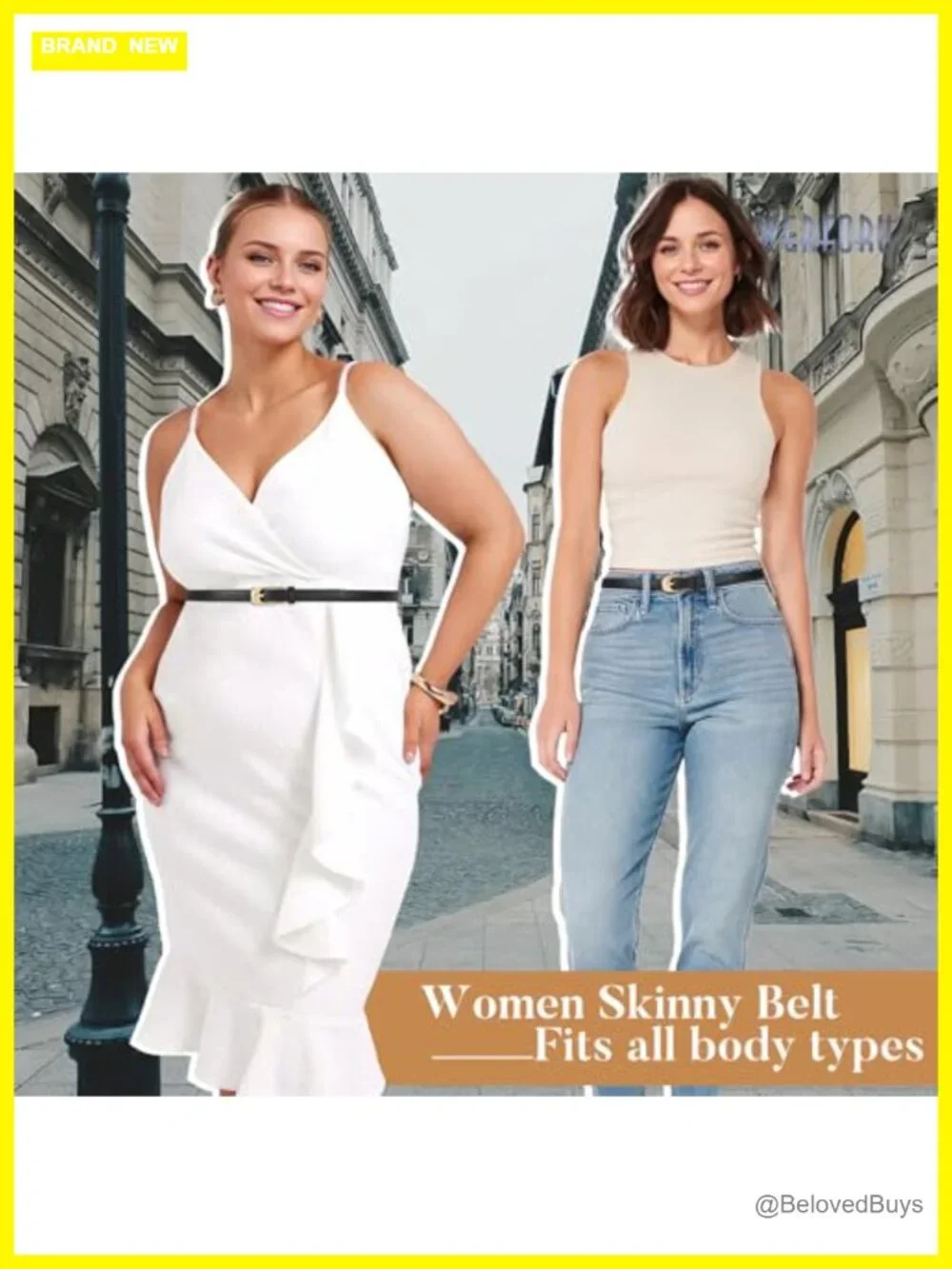 WERFORU Skinny PU Leather Belt with Gold Buckle for Dresses & Jeans